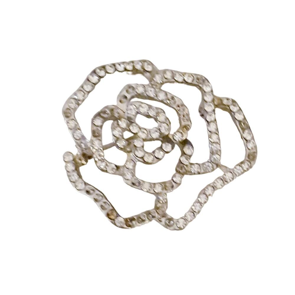 Vintage Rhinestone Rose Brooch